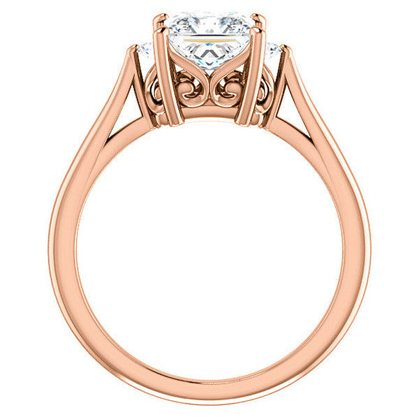Asscher cut Three-Stone Cathedral Engagement Ring