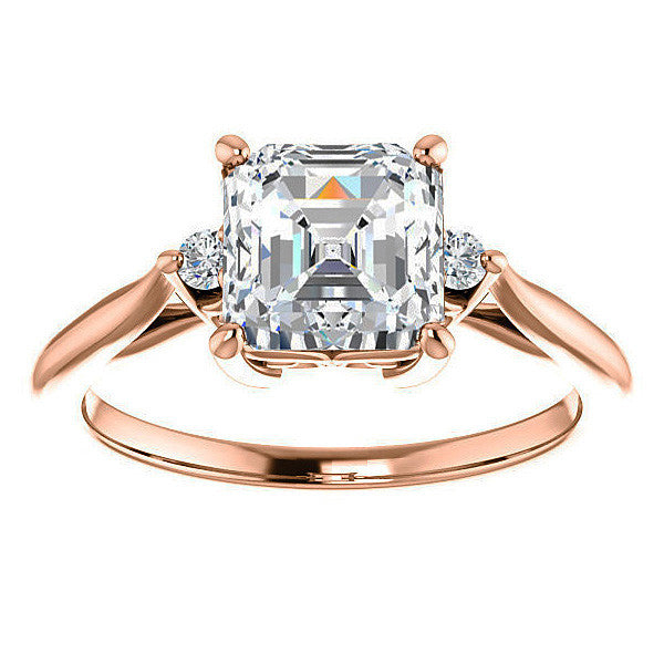 Asscher cut Three-Stone Cathedral Engagement Ring