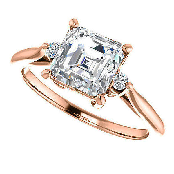 Asscher cut Three-Stone Cathedral Engagement Ring