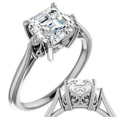 Asscher cut Three-Stone Cathedral Engagement Ring