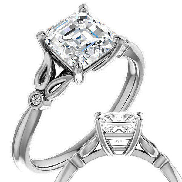 Floral Inspired Asscher Cathedral Engagement Ring