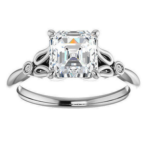 Floral Inspired Asscher Cathedral Engagement Ring