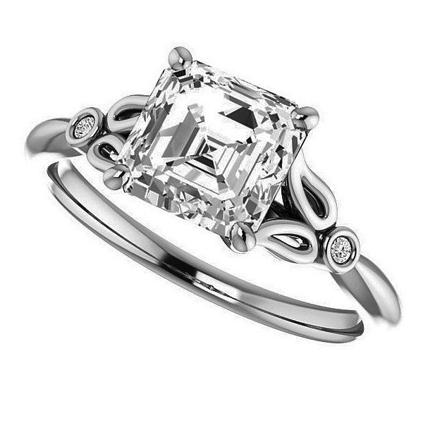 Floral Inspired Asscher Cathedral Engagement Ring