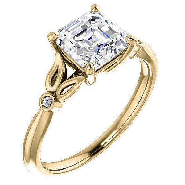 Floral Inspired Asscher Cathedral Engagement Ring