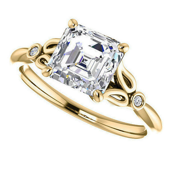 Floral Inspired Asscher Cathedral Engagement Ring