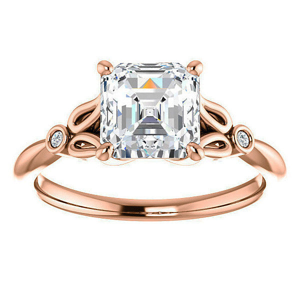 Floral Inspired Asscher Cathedral Engagement Ring
