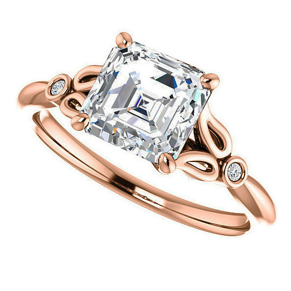 Floral Inspired Asscher Cathedral Engagement Ring
