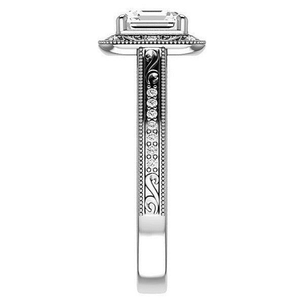 Asscher cut Scroll Accented Halo Engagement Ring