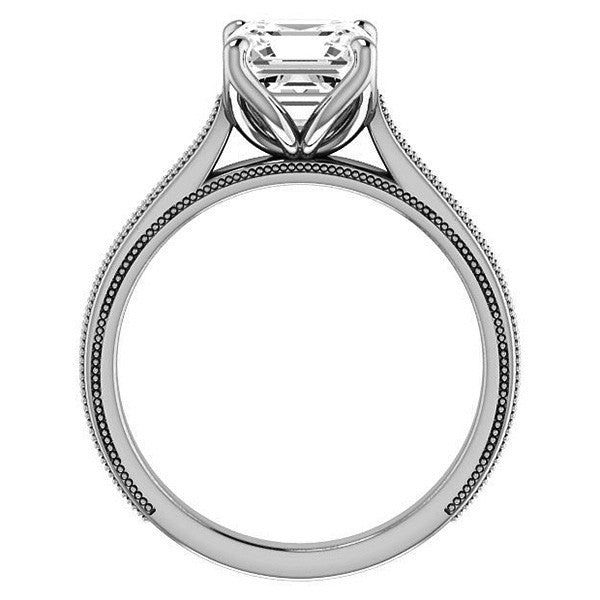 Asscher Vintage-Style Engraved Ring with Tulip Prongs