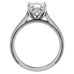 Asscher Vintage-Style Engraved Ring with Tulip Prongs