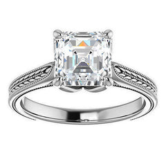 Asscher Vintage-Style Engraved Ring with Tulip Prongs