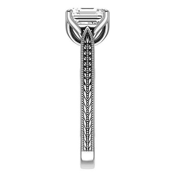 Asscher Vintage-Style Engraved Ring with Tulip Prongs