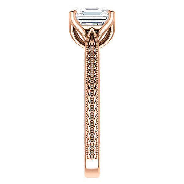 Asscher Vintage-Style Engraved Ring with Tulip Prongs