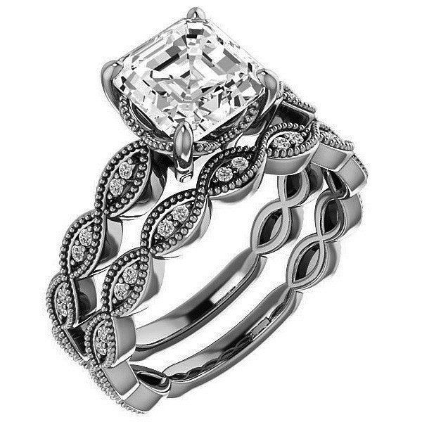 Asscher Infinity-Styled Engagement Ring with Milgrain