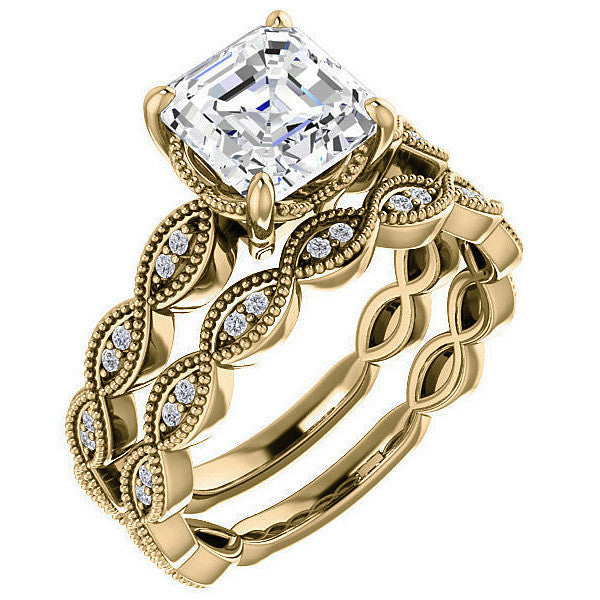 Asscher Infinity-Styled Engagement Ring with Milgrain
