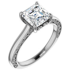 Asscher cut Scroll Accented Engagement Ring