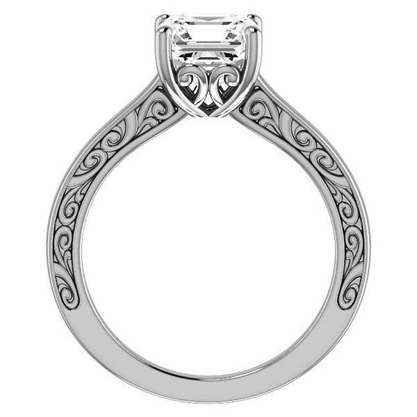 Asscher cut Scroll Accented Engagement Ring