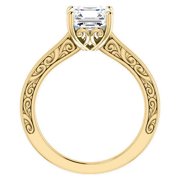 Asscher cut Scroll Accented Engagement Ring