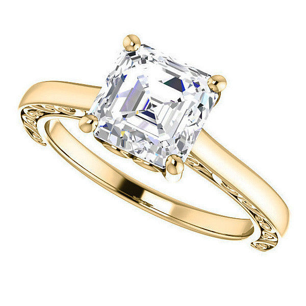Asscher cut Scroll Accented Engagement Ring