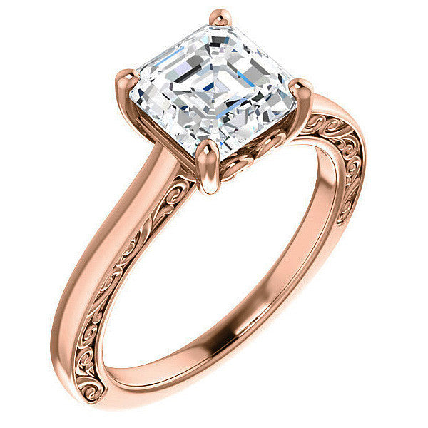 Asscher cut Scroll Accented Engagement Ring