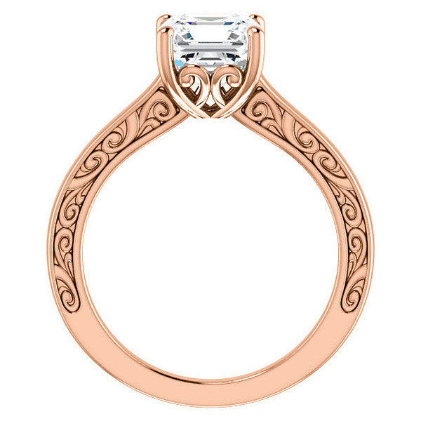 Asscher cut Scroll Accented Engagement Ring