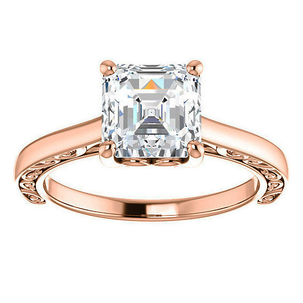 Asscher cut Scroll Accented Engagement Ring