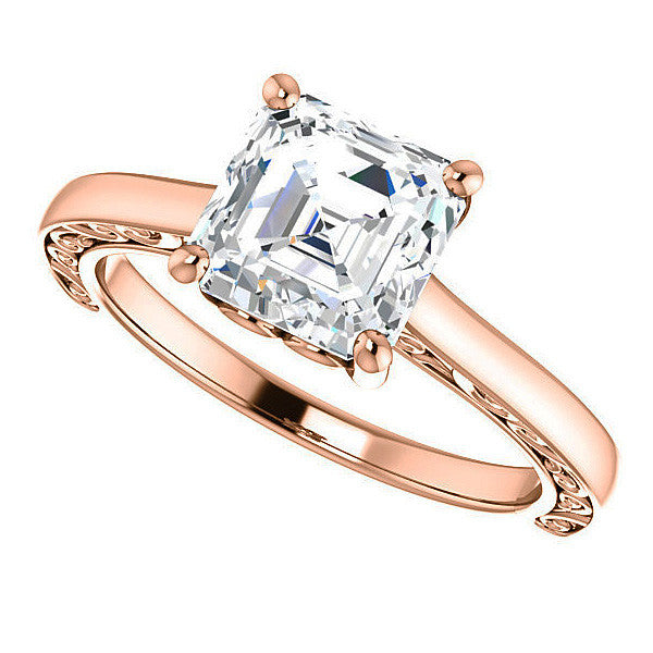Asscher cut Scroll Accented Engagement Ring