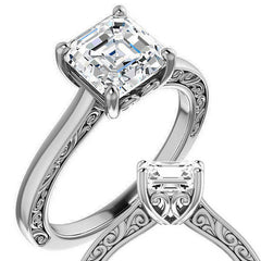 Asscher cut Scroll Accented Engagement Ring