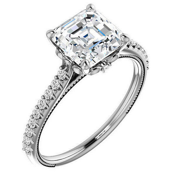 Asscher cut Vintage Engagement Ring with Milgrain