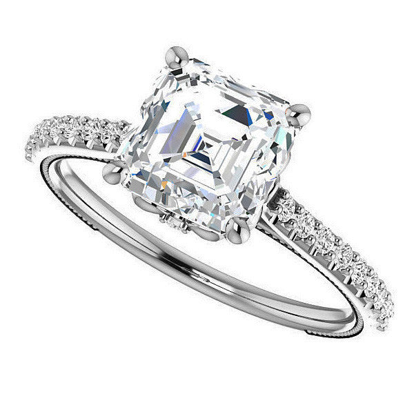 Asscher cut Vintage Engagement Ring with Milgrain