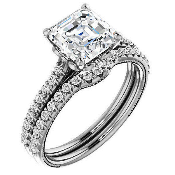 Asscher cut Vintage Engagement Ring with Milgrain