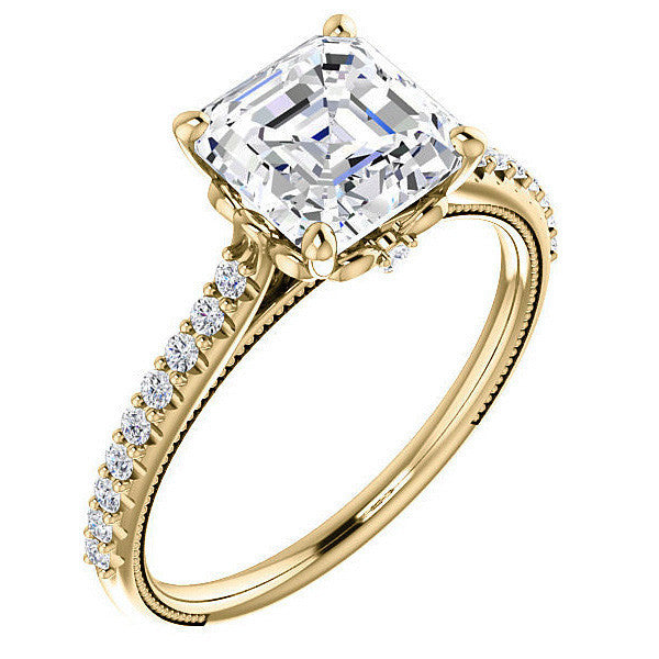 Asscher cut Vintage Engagement Ring with Milgrain