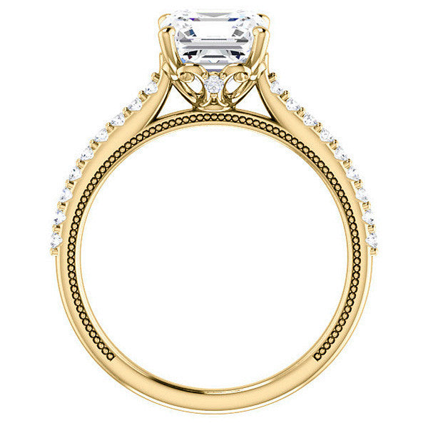 Asscher cut Vintage Engagement Ring with Milgrain
