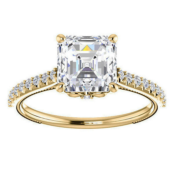 Asscher cut Vintage Engagement Ring with Milgrain