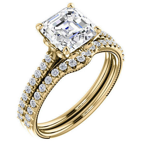 Asscher cut Vintage Engagement Ring with Milgrain