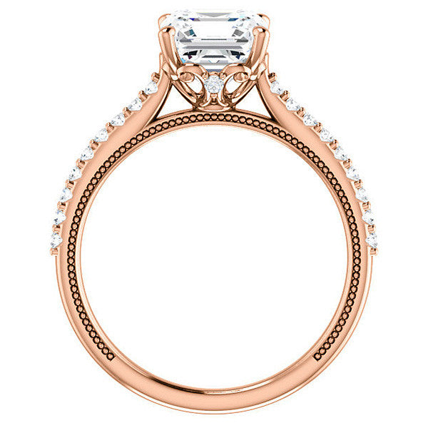 Asscher cut Vintage Engagement Ring with Milgrain