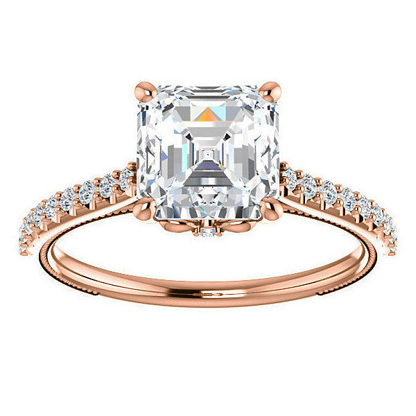 Asscher cut Vintage Engagement Ring with Milgrain