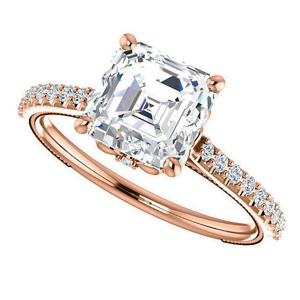 Asscher cut Vintage Engagement Ring with Milgrain