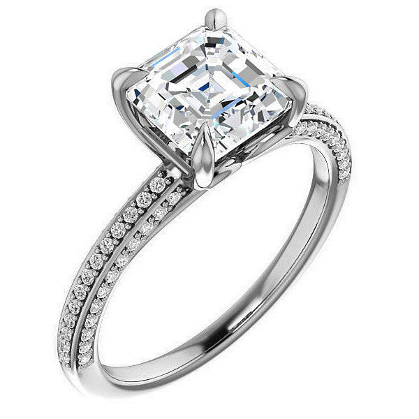 Asscher cut Claw Prong Moissanite Engagement Ring