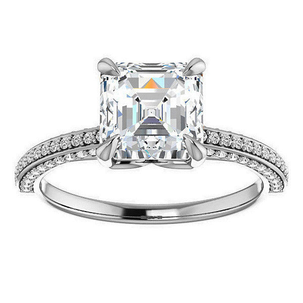 Asscher cut Claw Prong Moissanite Engagement Ring