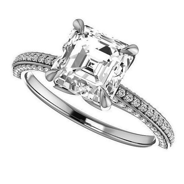 Asscher cut Claw Prong Moissanite Engagement Ring