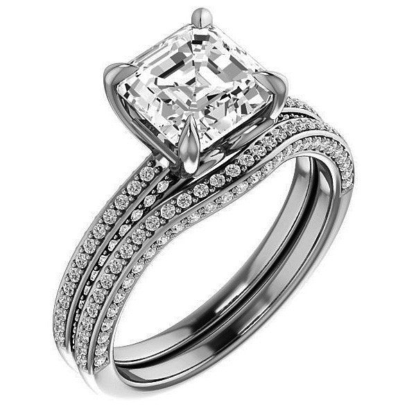 Asscher cut Claw Prong Moissanite Engagement Ring