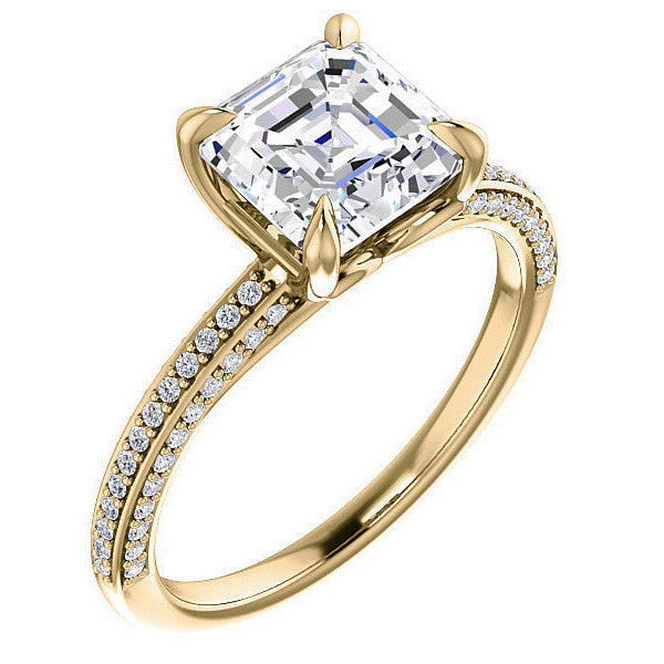 Asscher cut Claw Prong Moissanite Engagement Ring