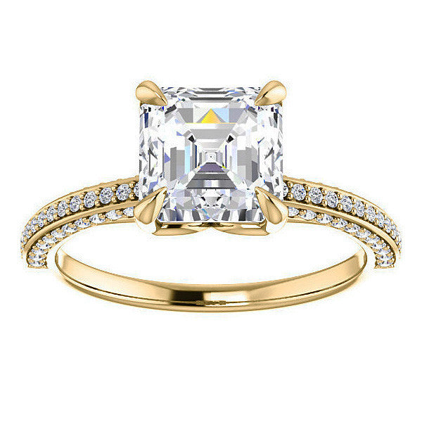 Asscher cut Claw Prong Moissanite Engagement Ring