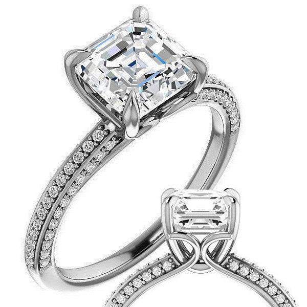 Asscher cut Claw Prong Moissanite Engagement Ring