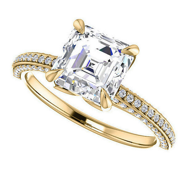 Asscher cut Claw Prong Moissanite Engagement Ring