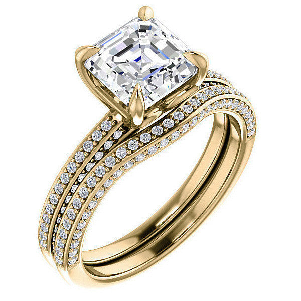Asscher cut Claw Prong Moissanite Engagement Ring