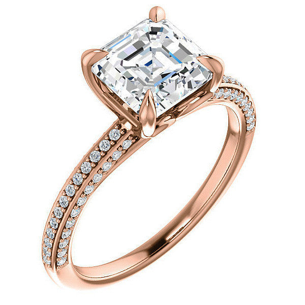 Asscher cut Claw Prong Moissanite Engagement Ring