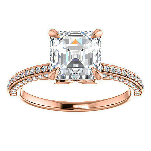 Asscher cut Claw Prong Moissanite Engagement Ring
