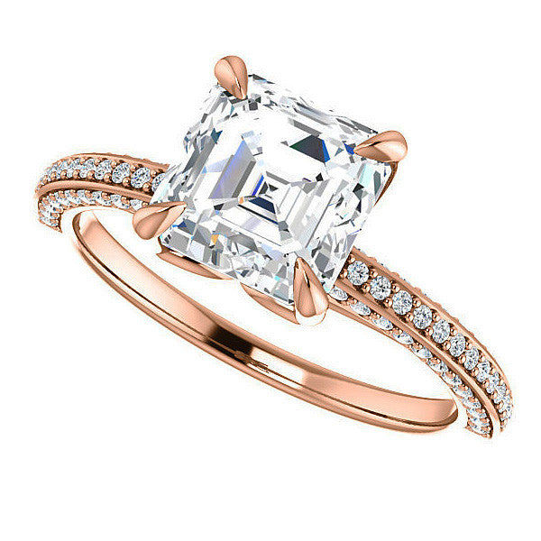 Asscher cut Claw Prong Moissanite Engagement Ring